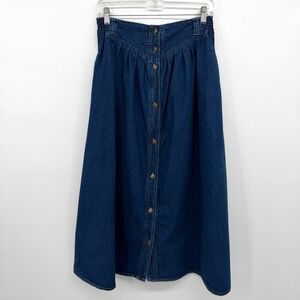 Vintage Y2K Denim‎ Skirt Size 12 Pleated Button Front Western Country Cowgirl